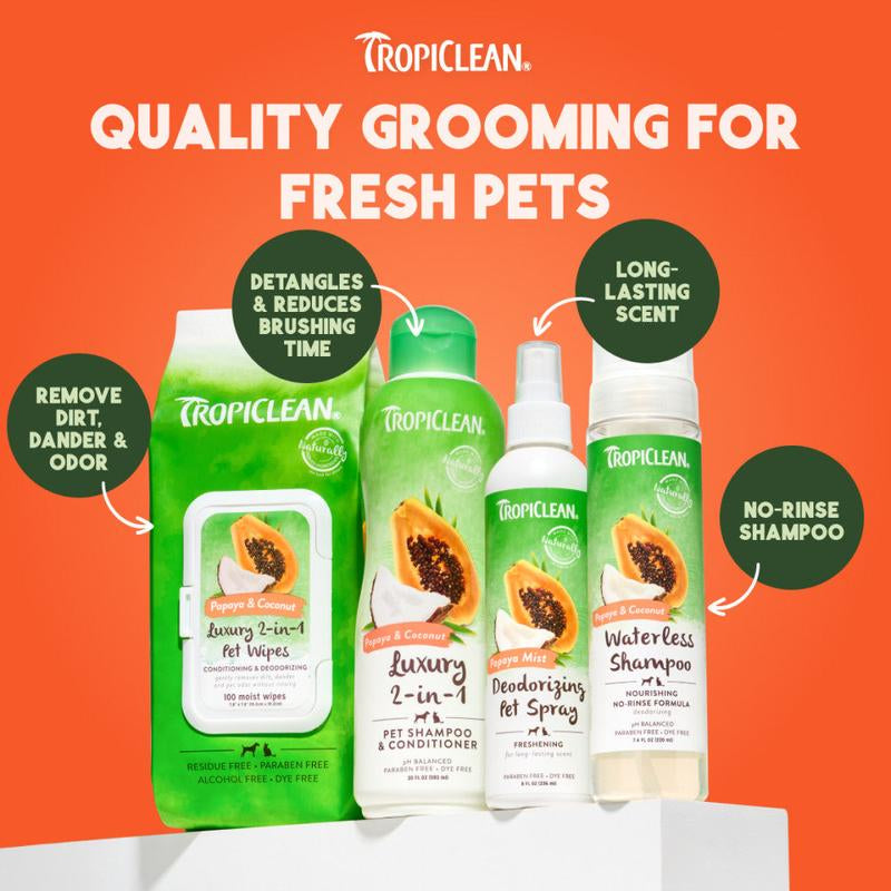 Tropiclean Papaya & Coconut Waterless Shampoo for Dogs & Cats
