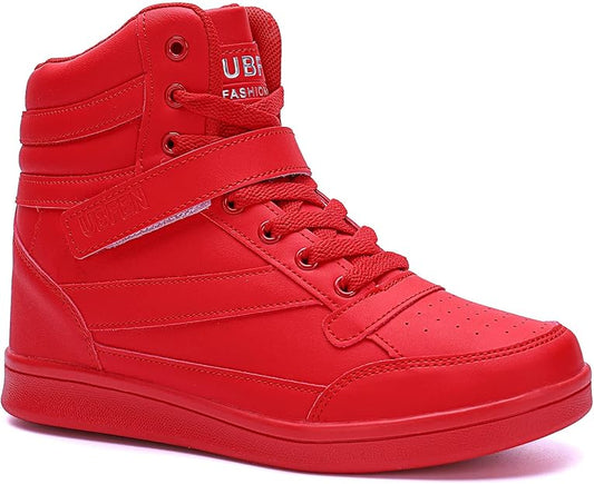 UBFEN Tenis altos para mujer con tacón de cuña oculto, soporte de tobillo de 2 pulgadas, aumento de altura de los años 80, botas casuales retro