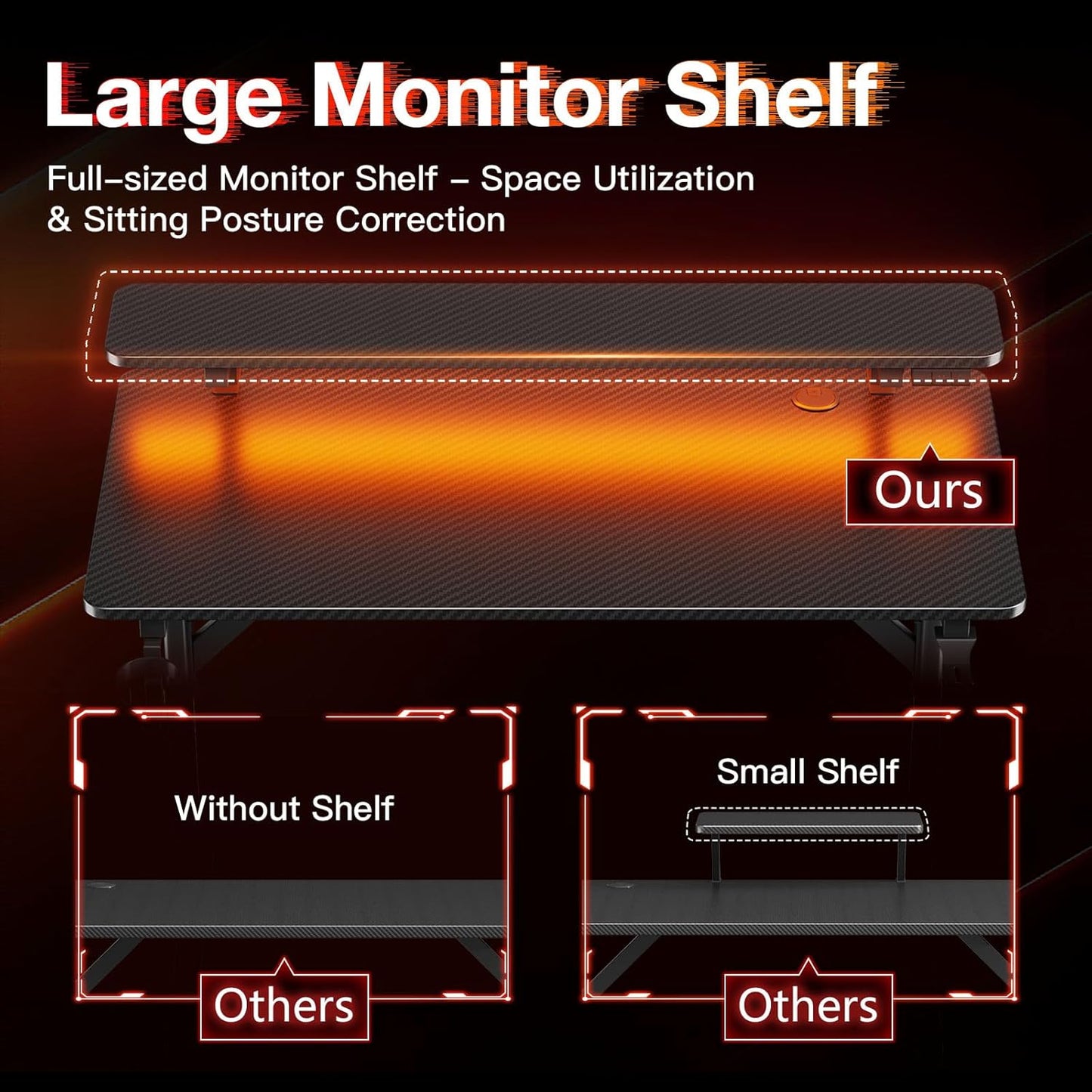 MOTPK Escritorio pequeño para juegos de 32 pulgadas con luces LED, mesa de juegos para computadora con estante para monitor, escritorio para jugadores con textura de fibra de carbono, escritorio para niños regalo para hombres