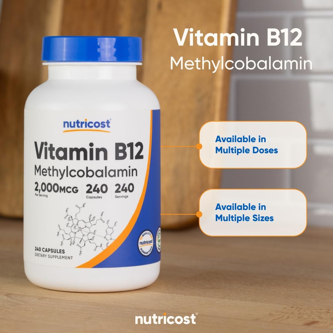 Vitamina B12, 0.00007 oz, 240 cápsulas, Nutricost